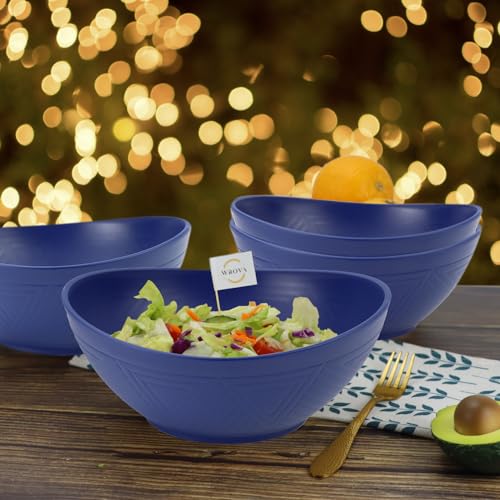 Wrova 65oz Large Salad Bowls Deep Blue - Wheat Straw Serving Bowls Set of 4 - Unbreakable Serving Bowls Dishware & Microwave Safe - BPA Free Bowl for kitchen,camping - color: Blue, size: 4 Pack