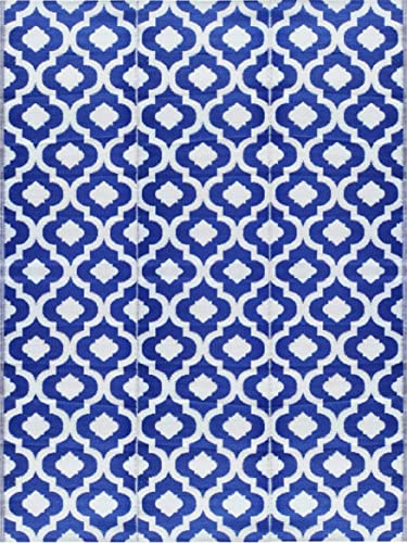 Outdoor Rug - 9x12 Blue, reversible Recycled Plastic straw Outdoor Patio Rugs Clearance Waterproof Large RV Camper Rug 484 - color: Blue, White, size: 9' x 12' (Rectangular)