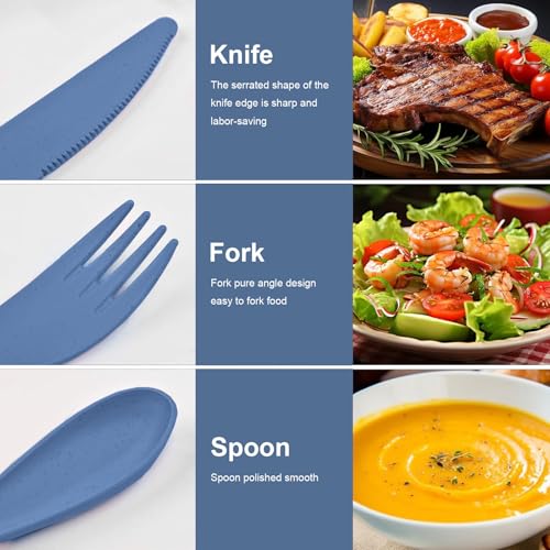 3-in-1 Portable Cutlery Set with Case – Reusable Camping Utensils – Travel Fork, Knife, Spoon Set for Camping, Picnic, Deep Blue - color: Deep Blue