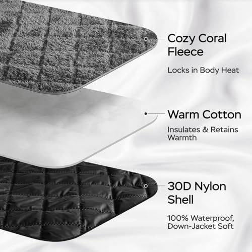 Waterproof Camping Blanket - Cozy Coral Fleece Lining, Triple Layers Warm Comfy Foldable for Camping Stadium, Beach, Picnic, Grass, Concerts, Car, Dog, 51''X 70'' Black - color: Black