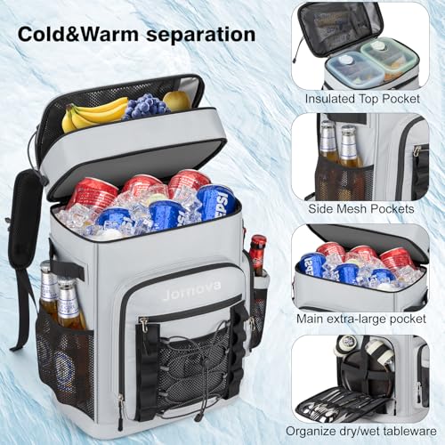 Insulated Cooler Backpack, 40L Leakproof Backpack with Double Compartments for Men & Women, Large Lunch Cooler for Camping, Beach, Travel, Picnic, Up to 48 Cans - color: Gray