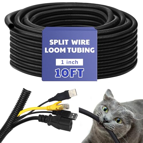 Kanayu Split Wire Loom Tubing Flame Retardant Wire Covering High Temperature Cable Sleeves Split Protector Cable Conduit for Industrial Electrical Automotive Marine(1''-10 ft,Black) - color: Black, size: 1''-10 Ft
