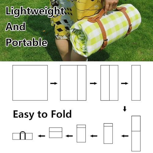 79”x79” Picnic Blanket Extra Large, Waterproof and Foldable Beach Blanket, 3-Layer Outdoor Blanket for 6 to 8 Adults, for Camping, Park, Beach, Grass, Indoors - color: Cyan and White Grids