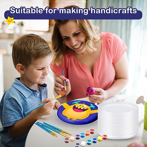 Tenceur 72 Pcs DIY Plastic Flying Disks Bulk 7 Inch Color Your Own White Flying Disc with 10 Paintbrushes and 3 Paints for Party Favors and Crafts Fun Home Activities Games (White)