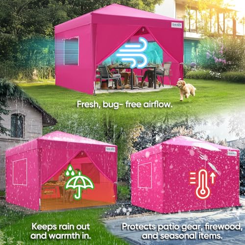 Quictent Privacy 10x10 Pop up Canopy Tent with Sidewalls and Roll-up Ventilated Windows, One Person Setup, Easy Outdoor Commercial Gazebo Shelter Enclosed Waterproof, Bonus 4 Sandbags - color: Pink, size: 10x10ft