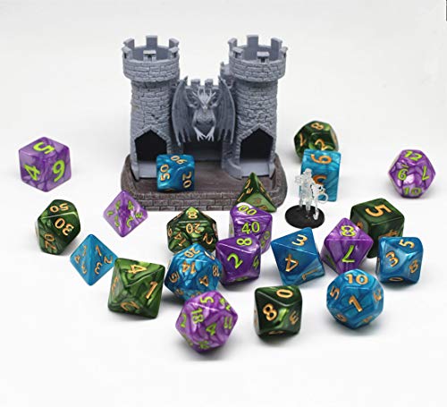 3 Pack 25mm Giant DND Dice Set for Dungeons and Dragons D&D RPG Pathfinder Role Playing Game Blue Green Purple Oversize Polyhedral Dice with Bag - color: Blue Green Purple
