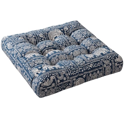 Codi Meditation Floor Pillow, Square Pillows Seating for Adults and Kids, Boho Cushion for Yoga Living Room Tatami Sitting, Memory Foam Added, 22x22 Inch, Indigo Elephant - color: Square | Indigo Elephant, size: 1 Count (Pack of 1)
