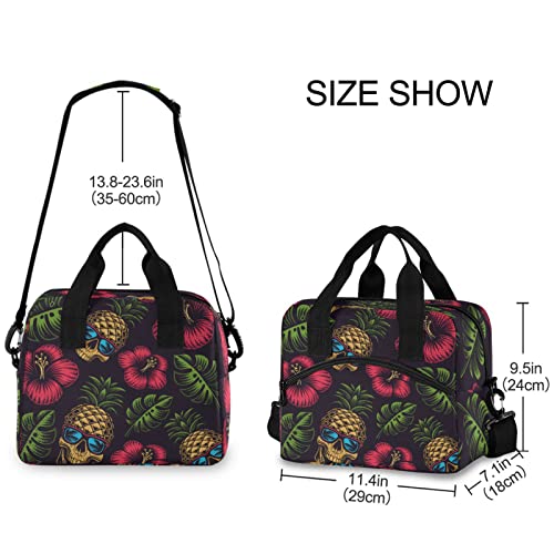 Hawaiian Pineapple Skull Insulated Lunch Bag Reusable Lunch Tote Bag Cooler Bag for Women Men Adult Lunch Box with Adjustable Shoulder Strap Leakproof Lunch Bag for Work School Picnic Camping - color: Hawaiian Pineapple Skull