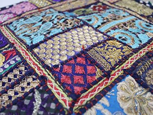 Mam Treasures Indian Bohemian Decorative Pillow Vintage Cushion Cover Patchwork Square Floor Pillow Cover Meditation Cushion Large Floor Pillow Indian Cushion (Dark Blue, 18 X 18 X 5 Inch) - color: Dark Blue, size: 18" x 18" (Pack of 1)