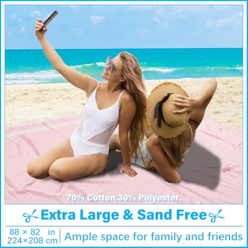 Vikumond Oversized Turkish Beach Towel Blanket XXL Cotton Sandproof Towels Boho Woven Extra Large Big Sand Free Giant Throw Blankets Huge Quilt XL Picnic Camping Necessities Cloud for Adult Gifts - color: Woven Pink, size: XXXL(88x82 IN,224x208 CM)