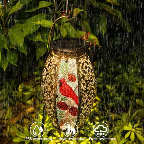 Mothers Day Gifts, Cardinal Solar Lantern Outdoor Waterproof,13" Large Metal Hanging Decorative Lantern,Cardinals Solar Lights for Outside Yard Lawn Patio Garden Decor,Cardinal Gifts for Women Mom - style: Cardinal