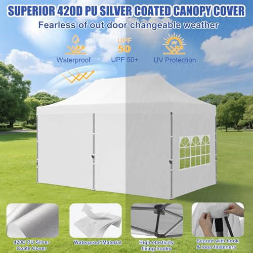 Yesker 10x20 Pop Up Canopy Tent with Sidewalls Instant Outdoor Canopy, Waterproof & UV Protection, Easy Setup Adjustable Height Heavy Duty Shelter Gazebo Tent for Patio Backyard Party Events, White - size: 10x20FT White w Sidewalls