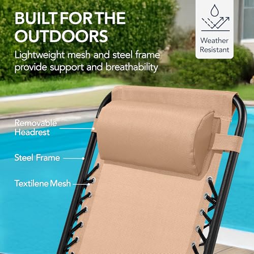 Best Choice Products Outdoor Zero Gravity Rocking Chair, Folding Reclining Patio Lounge Chair with Adjustable Pillow for Lawn, Beach, Camping - Beige - color: Beige