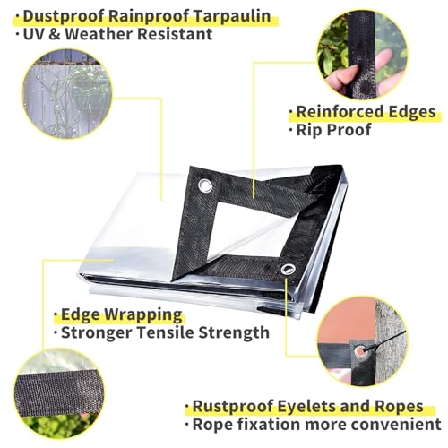 Waterproof Cover Clear Tarps 5x8 FT, Clear Tarp for Deck Porch Patio Canopy Outdoor Camping Ground Garden Furniture Cars Covers, PVC Heavy Duty Tarpaulin, with 10 Marbles Bundle and 1 Rolls Ropes - size: 5x8 FT