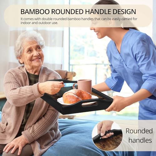 2 Pack Bed Tray Table with Adjustable Legs Breakfast Trays Serving Tray Bamboo Bed Laptap Floding Legs with Handles and Phone Holders - color: 2 Pack