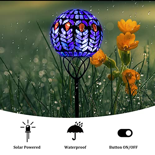 VCUTEKA Solar Lights Outdoor Garden Decor Mosaic Solar Garden Lights Waterproof Glass Ball LED Pathway Stake Light for Landscape Lawn Patio Yard Decoration 6 inch - color: Black