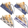 Boao 4 Sets Bamboo Utensils Wooden Utensils Set Japanese Style Reusable Cutlery Travel Chopsticks Fork Spoon Straw Portable Utensil Case for Travel Hiking Picnic Camping Cooking Kitchen(Chic Style)
