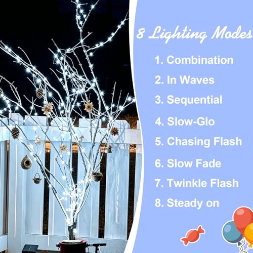 QITONG 4 Pack Solar Fairy Lights, Each 33ft 100 LED White Christmas String Light Outdoor Waterproof, 8 Modes Silver Wire Christmas Twinkle Mini Lights - color: White, size: 4Pack*100LED