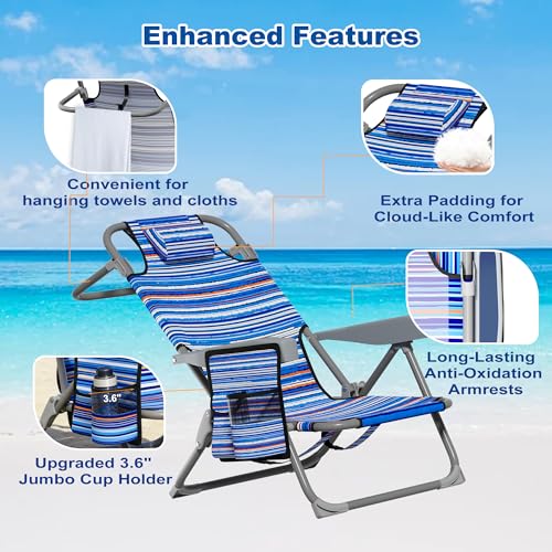 DIAMONDFORGE Lightweight Portable Beach Chair for Adults, 350 LBS Capacity Backpack Beach Chair, Reclining Beach Chair with 5-Position Lay Flat, Large Cup Holder for Beach Camping Sports, 1 Pack - color: Orange Blue, size: Oversized