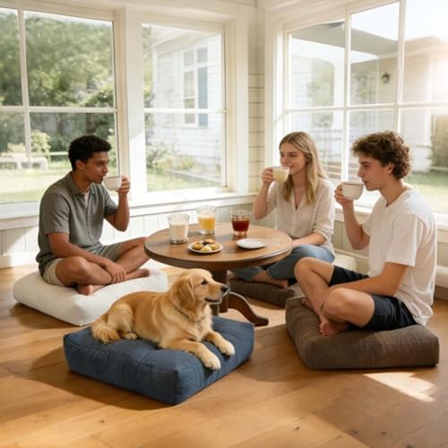 Large Floor Pillows for Adults Set of 2, Thick Meditation Pillows for Floor Seating, Square Seat Cushions for Picnic Party Home Decor, Brown 18x18 in - color: Brown