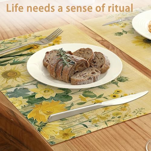 Placemats12x18 Inch,Yellow Floral Placemats,Sunflower Daisy Kitchen Dining Coffee Table Mats Set of 6 for Home Indoor Outdoor Party - color: Yellow Floral,sunflower Daisy