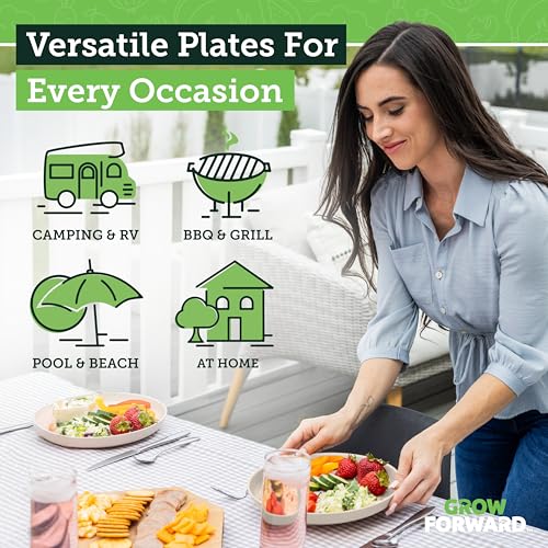 Grow Forward Premium Wheat Straw Plates - 10 Inch Reusable Hard Plastic Dinner Plates Set of 8 - Unbreakable & Microwave Safe Dishes for Dessert, Camping, RV, Outdoors, Patio, Kitchen - Sahara - color: Sahara Beige, size: 10 inch