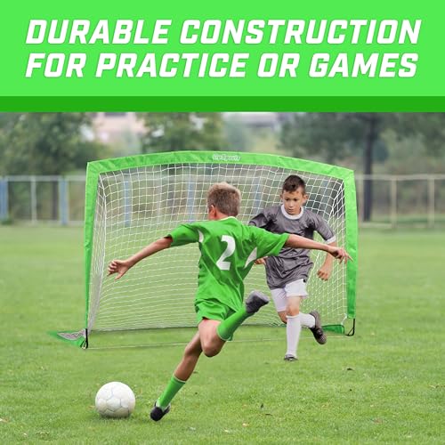 GoSports Portable Soccer Goals for Kids - 13 Color Options - Choose 4 x 3 ft or 6 x 4 ft - Team Tone Pop Up Nets for Backyard - color: Bright Green, style: 6 ft x 4 ft