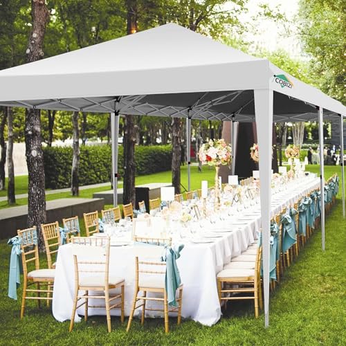 COBIZI 10x30 Pop Up Canopy Tent for Parties with 8 Sidewalls Waterproof Commercial Instant Canopy 10x30 Party Tent for Backyard, Wedding Portable Outdoor Gazebo with Carrybag&4 Sandbags(White - color: White, size: 10x30FT with 8 sidewalls