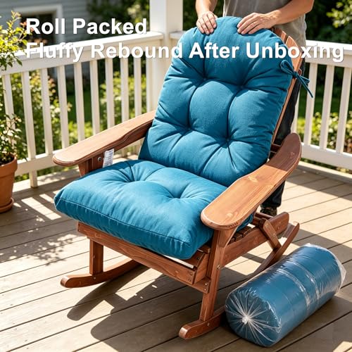 QILLOWAY Outdoor High Back Chair Cushion for Adirondack, All Weather Rocking Chair Cushions Thick Padded Replacement for Patio Furniture,Peacock Blue - color: Peacock Blue