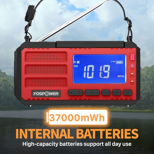 FosPower NOAA Emergency Weather Radio D8 37000mWh Portable Power Bank, AM/FM, USB/Solar/Hand Crank Charging, SOS Alarm & Flashlight for Indoor/Outdoor Emergency - Red - color: 09 - Model D8 - Red