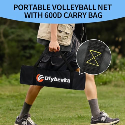 32ft Regulation Size Portable Outdoor Volleyball Net Set System for Backyard Beach with Height Adjustable Poles, PU Volleyball and Pump, Carry Bag, Boundary Line - Easy Set Up & Anti-Sagging - color: Blue
