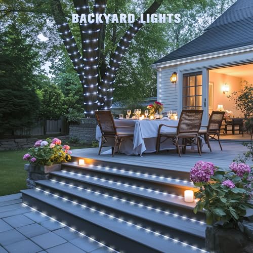 JMEXSUSS 2 * 200 LED White Solar Rope Lights, 66ft IP 65 Waterproof Solar String Light Outdoor, 8 Modes Christmas Lights for Camp Trampoline Ladder Slide Tent - color: White, size: 2*200 LED