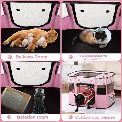 Dog and CAT pop Play Pen,Pets Houses for Dogs and Cats,Indoor&Outdoor Exercise Pen Dog Tent Puppy Playground Large (L, Pink) - color: Pink, style: Large（35.4"L x 27.6"W x 23.6"H）