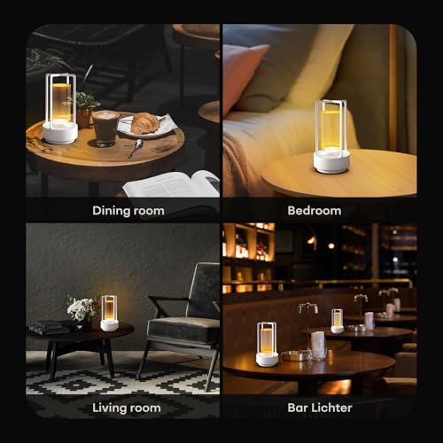 Portable Metal Table Lamp for Indoor/Outdoor ,Rechargeable Cordless LED Lamp, 3-Colour Infinitely Dimming Battery Powered Small Desk Lamp, Restaurant/Bedroom/Bar/Coffee/Camping Light (White Set of 2) - color: White Set of 2