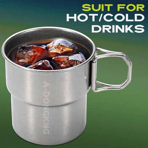 Foldable Camping Cup, 12oz Retro Coffee Mug, 304 Stainless Steel Drinking Cup with Foldable Handles, Outdoor Cookware Pot