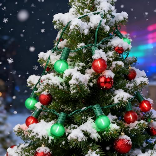 25Ft Outdoor Red/Green Christmas Lights, G40 Globe Patio String Light with 25 Shatterproof Bulbs(2 Spare), Outside Christmas Vintage Lights for Holiday Party Backyard Porch Decor, Green Wire - color: Clear Red/Green, size: 25Ft