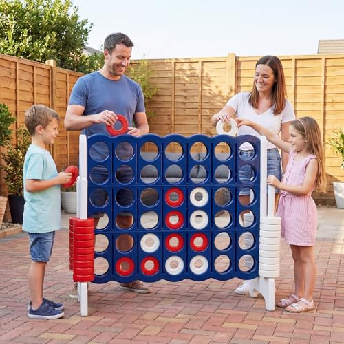 COSTWAY Giant 4-in-a-Row Game Set, Jumbo 4-to-Score for Kids and Adults with 42 Jumbo Rings & Quick-Release Slider, Indoor Outdoor Yard Party Game for Lawn, Holiday Party & Family (Navy Blue & White) - color: Navy Blue & White