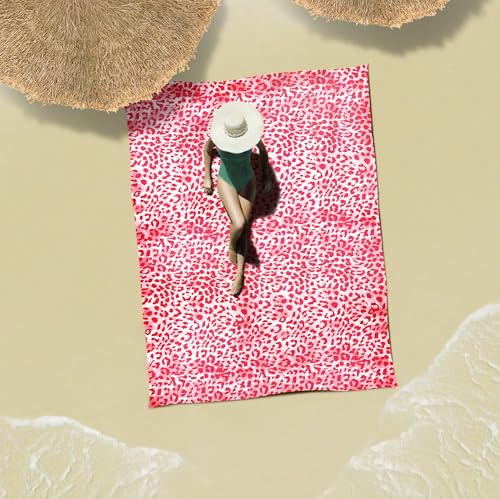 Sunlit Large Cheetah Beach Blanket Waterproof Sand Proof, 81" x106" Sand Free Beach Mat with Corner Pockets and Storage Bag, for Travel Beach Camping Outdoor Festival, Hot Pink Leopard - color: Hot Pink