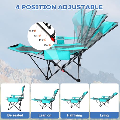2-Pack Reclining Camping Chair 4 Position with Foot Rest Comfortable for Adults 265Ibs Folding Lounger Mesh Beach Chair with Cooler Bag and Cup Holder for Outdoor Patio - color: Cyan, style: 2-Pack - No Cotton Pad