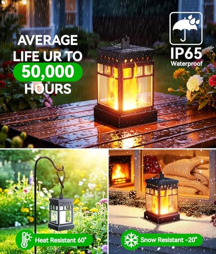 KOOPER Hanging Solar Lanterns Outdoor Waterproof, 2PCS Flickering Flame Hanging Solar Lights for Outside, Outdoor Solar Lanterns up to 12 Hours, Lanterns Decorative for Patio Porch Yard Garden Decor - style: 2 Pack