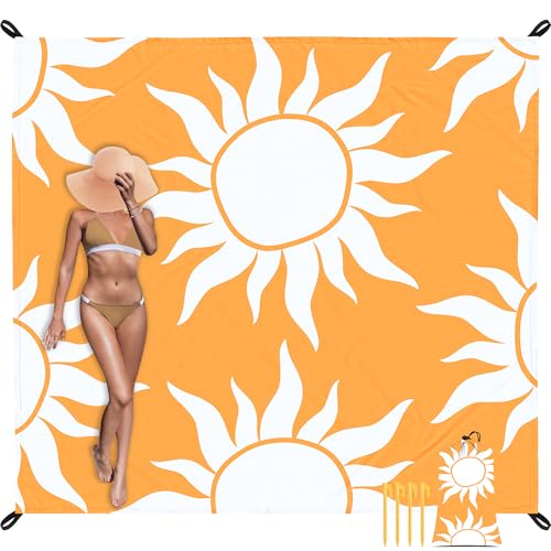 Large Beach Blanket Waterproof Sandproof, 9×10 FT Beach Mat Sand Free for 2-8 Adult with Stakes and Sand Pocket, Foldable Picnic Blankets for Outdoor, Camping Hiking, Vacation Essentials-Boho Sun Rise - color: Blanket Sunrise, size: 9x10 FT (1～8 person)