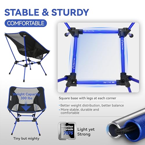 MARCHWAY Ultralight Folding Camping Chair, Heavy Duty Portable Compact for Outdoor Camp, Travel, Beach, Picnic, Festival, Hiking, Lightweight Backpacking (Dark Blue) - color: Dark Blue