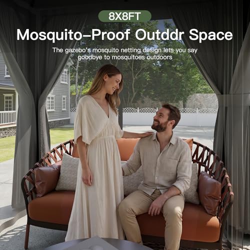 Aoxun 8x8 Outdoor Gazebo for Patio, Metal Frame Canopy Gazebo Double Roof Heavy Duty Small Gazebo, Backyard Gazebo with Mosquito Netting & Privacy Screen for Garden Lawn Deck (Grey) - color: Gray, size: 8 X 8