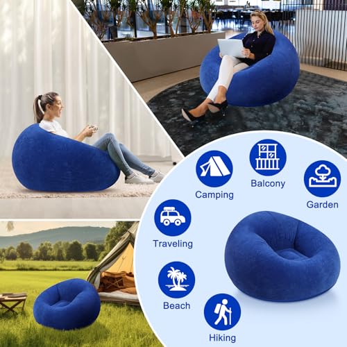 Realspring Inflatable Bean Bag Chairs for Adult Blow up Chairs Lazy Sofa Folding Portable Inflatable Chair for Movie Outdoor Room Bedroom Reading Camping(Blue) - color: Blue