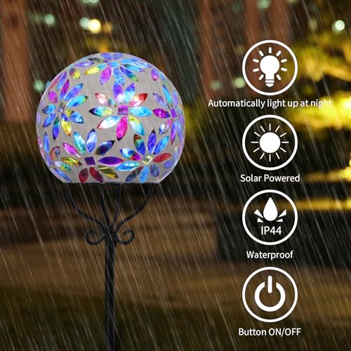 VCUTEKA Solar Outdoor Lights Garden Decor Mosaic Solar Garden Lights Waterproof Glass Ball LED Pathway Stake Light for Landscape Lawn Patio Yard Decoration 6 inch, Multi - color: Multicolor