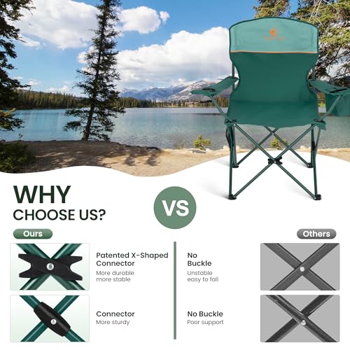 HIGH POINT SPORTS 2 Pack Portable Camping Chair for Adults, Folding Outdoor Camp Chair Lightweight Lawn Chairs Folding Collapsible Chair for Camping, Tailgates, Beach, Green, Support 250lbs - color: Green