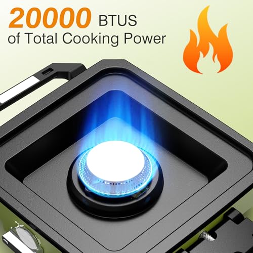 ODSD 2 Burner Camping Stove with Windshield, 20000 BTU Propane Camp Stove, Portable Folding Gas Stove, Camping Essentials Gear Includes Frying Pan, Coffee Stand & Carry Bag, Green - color: Green