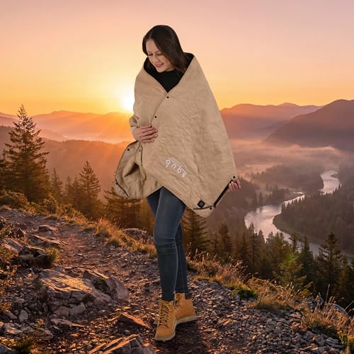 Electric Heated Blanket – Waterproof for Outdoor Camping, Cordless Heating with 3 Heat Levels, Portable Travel Cover w/Storage Bag, Electric Blanket & Battery Heated Blanket (Power Bank Not Included) - color: Beige