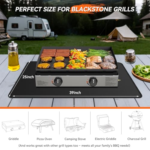 25x39 inches Under Grill Mats for Blackstone, Double-Sided Fireproof Outdoor Grill Protective Mat, Oilproof Waterproof BBQ Fire Pit Fireplace Mat - color: 25"x39"