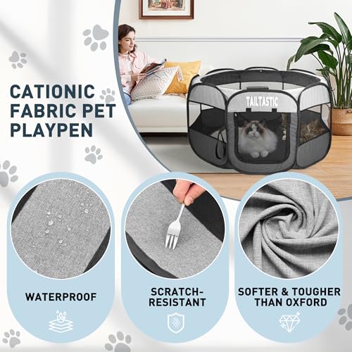 Portable Pet Playpen for Small Dogs & Cats, Foldable Puppy Safety Pen with Removable Zipper Top, Breathable Mesh Dog Delivery Room, Indoor Isolation Cage for Kittens/Rabbits (Light Grey, Small) - color: light grey, size: Small